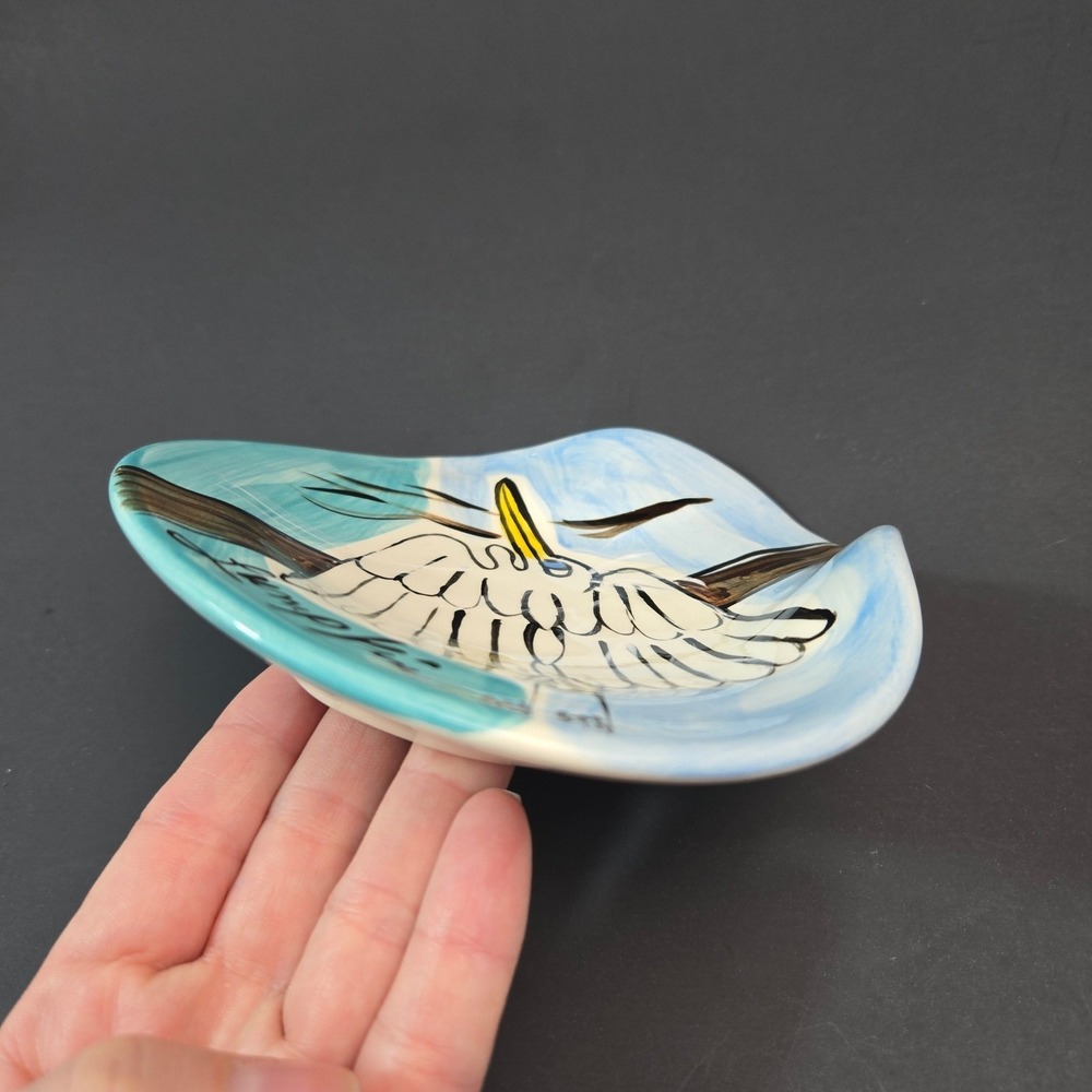 Susan Lumpkin Studio Pottery Hand Painted Heron Egret Ceramic Trinket Dish 6in - Picture 3 of 7